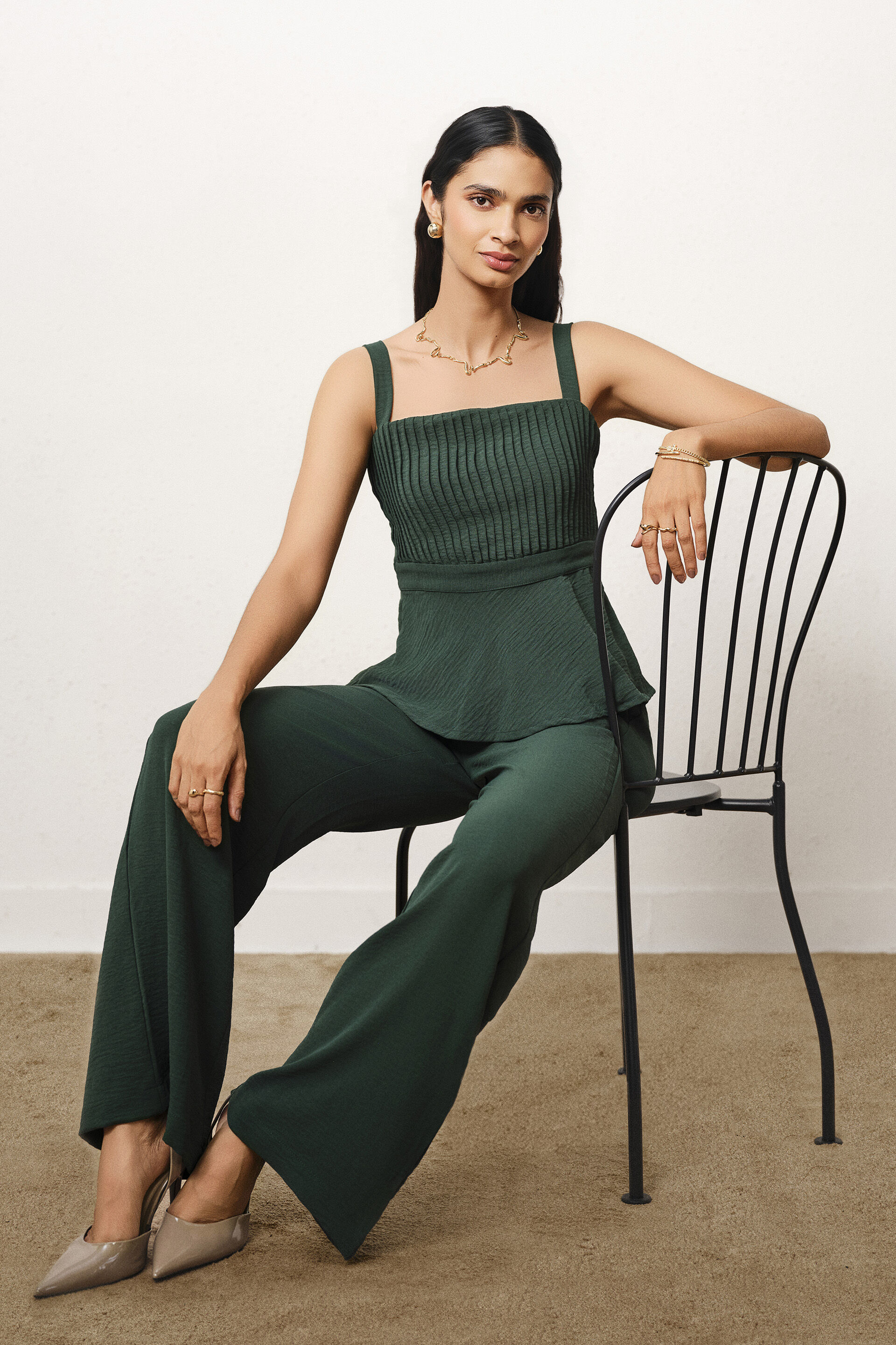 Solid Peplum Co-ord in Green, Green, image 5