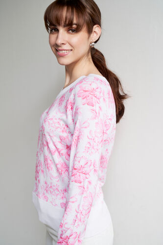 Pink And White Floral Straight Top, Pink, image 5