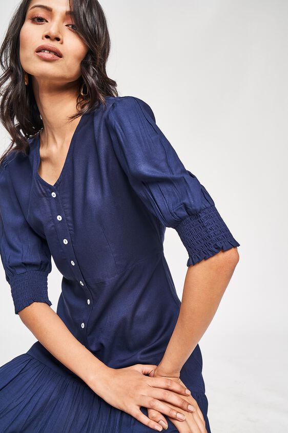 6 - Navy Blue Solid A-Line Dress, image 6