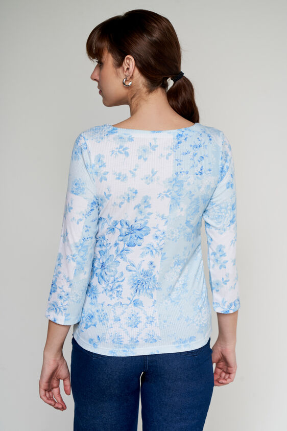 Cream And Blue Floral Curved Top, Cream, image 4