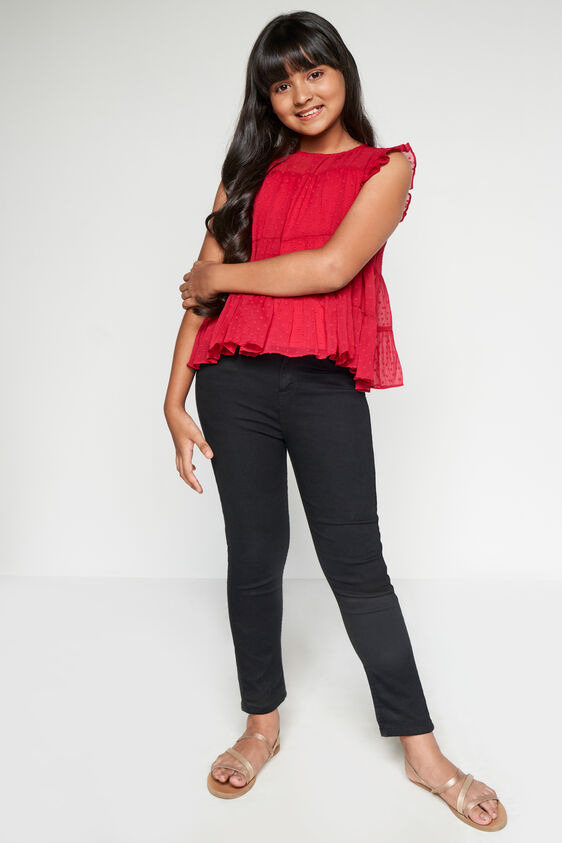 Red Solid Flounce Top, Red, image 2