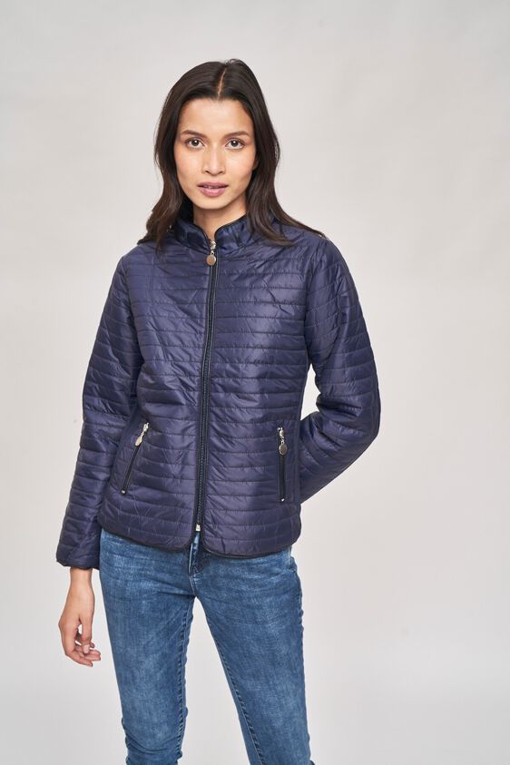 6 - Navy High Neck Puffer Jacket, image 6