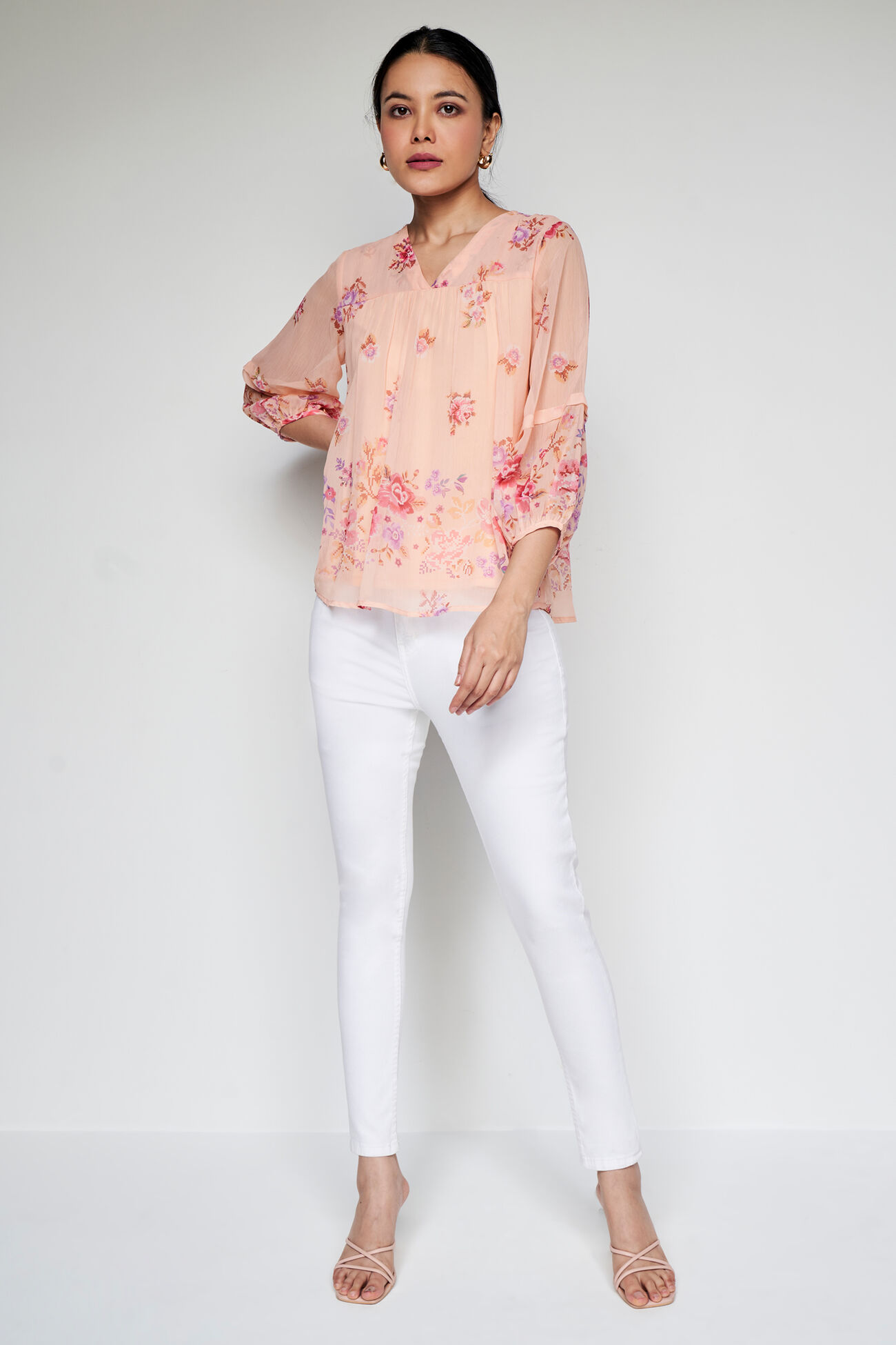 Sunup Floral Top, Peach, image 3