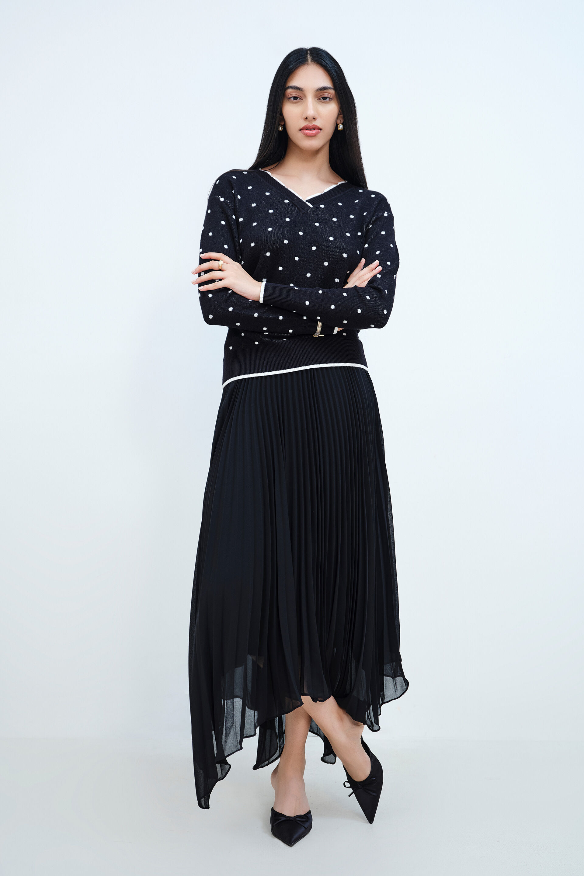 Polka Story Sweater, Black, image 1