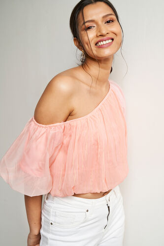 Peach Solid Flounce Top, Peach, image 4