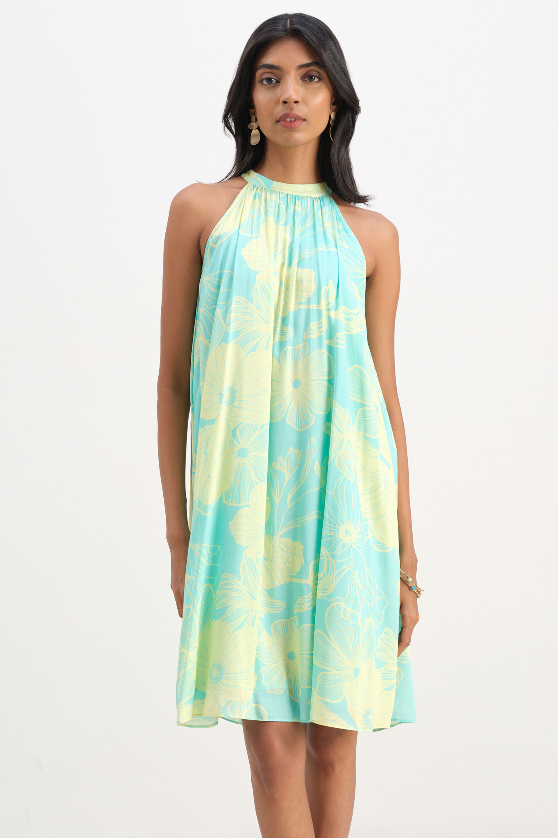 Amber Halter Dress, Aqua Green, image 1