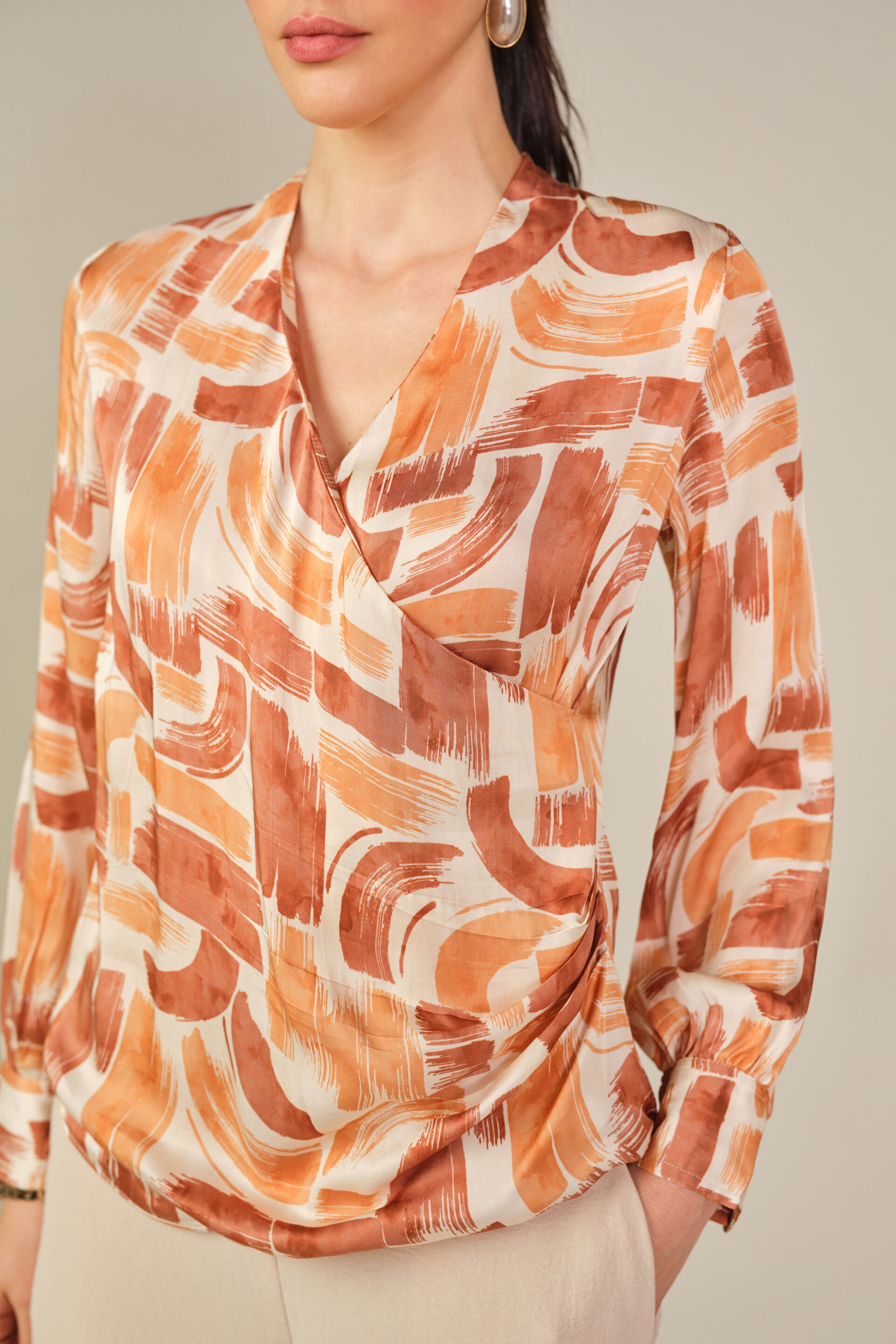 Abstract Printed Modal Top in Beige, Beige, image 2