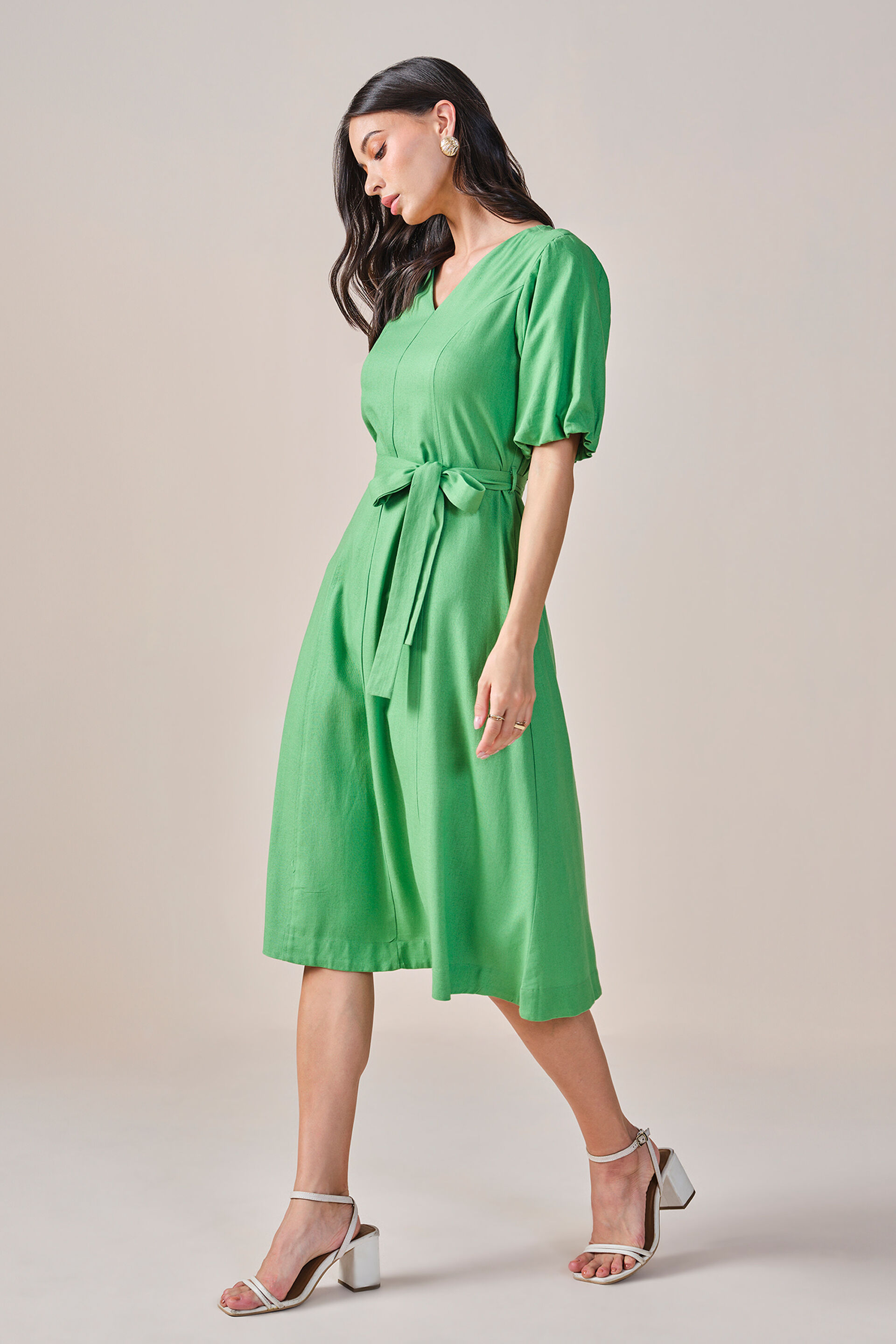 Modern Summer Viscose Linen Blend Dress, Green, image 5