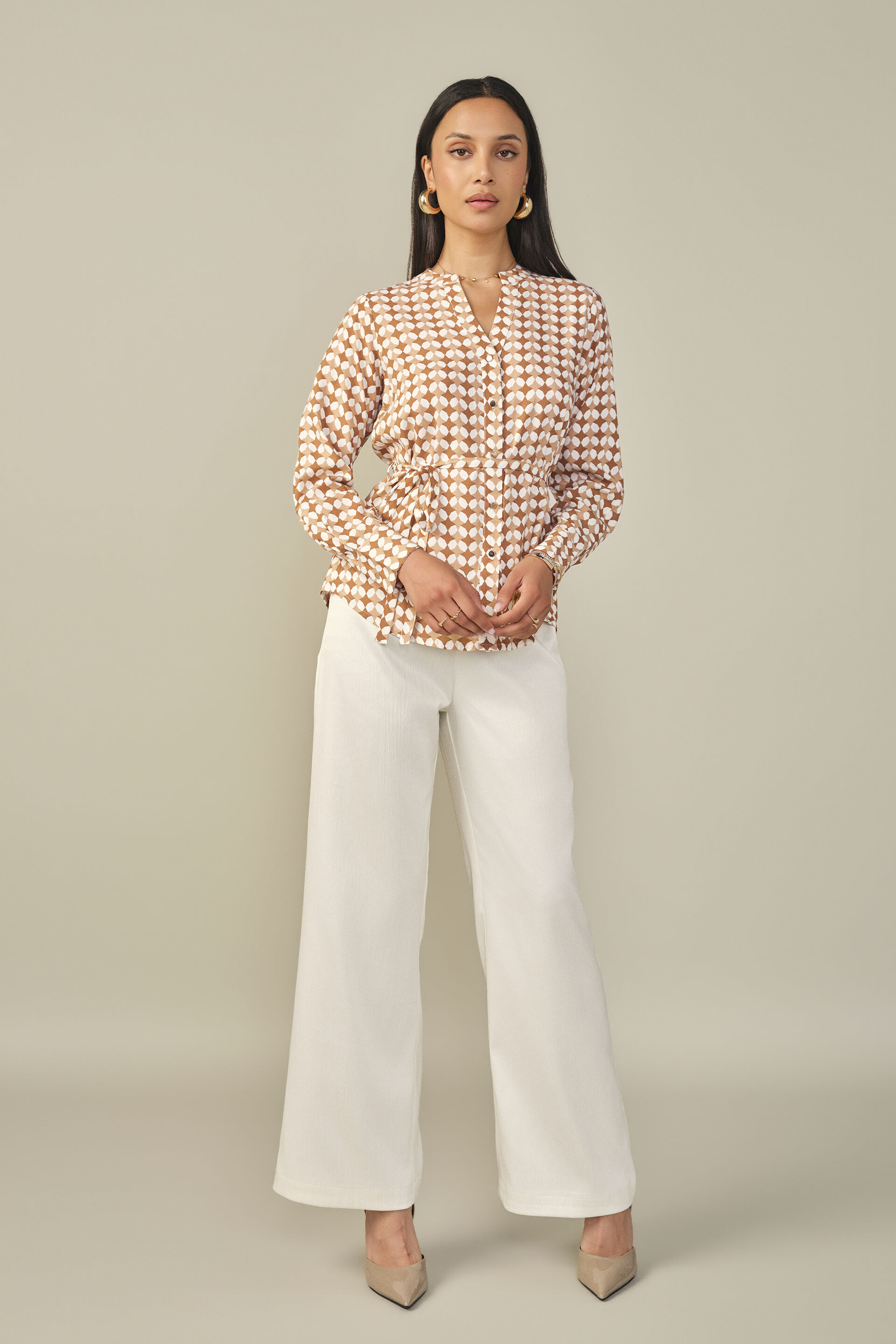 Abstract Printed Top in Brown, Beige, image 4