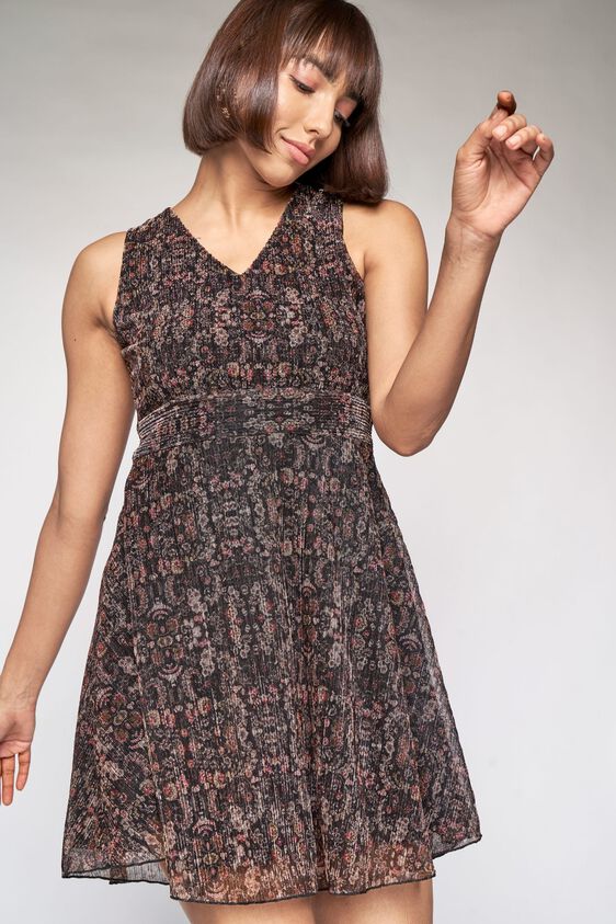1 - Brown Floral Fit and Flare Dress, image 1