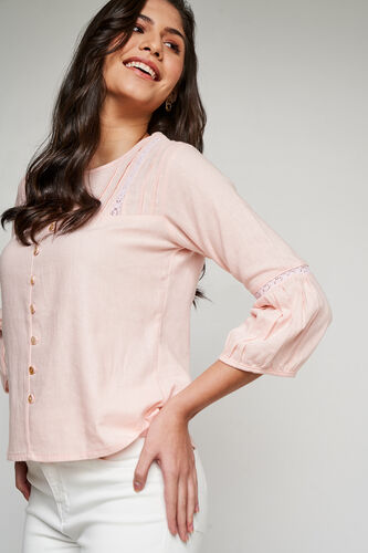 Light Pink Solid Blouson Top, Light Pink, image 1