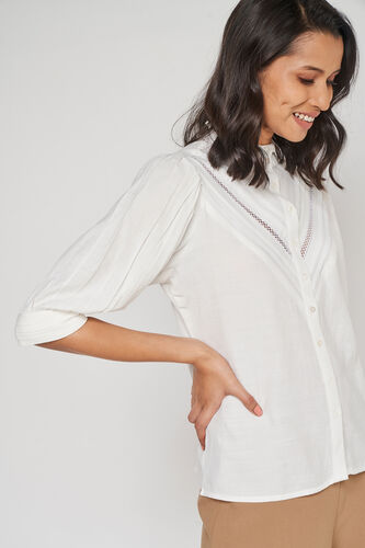 White Solid Shirt Style Top, White, image 3