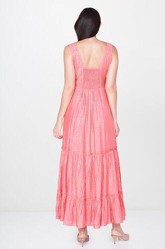 3 - Light Pink Foil Print A-Line Sleeveless Gown, image 3