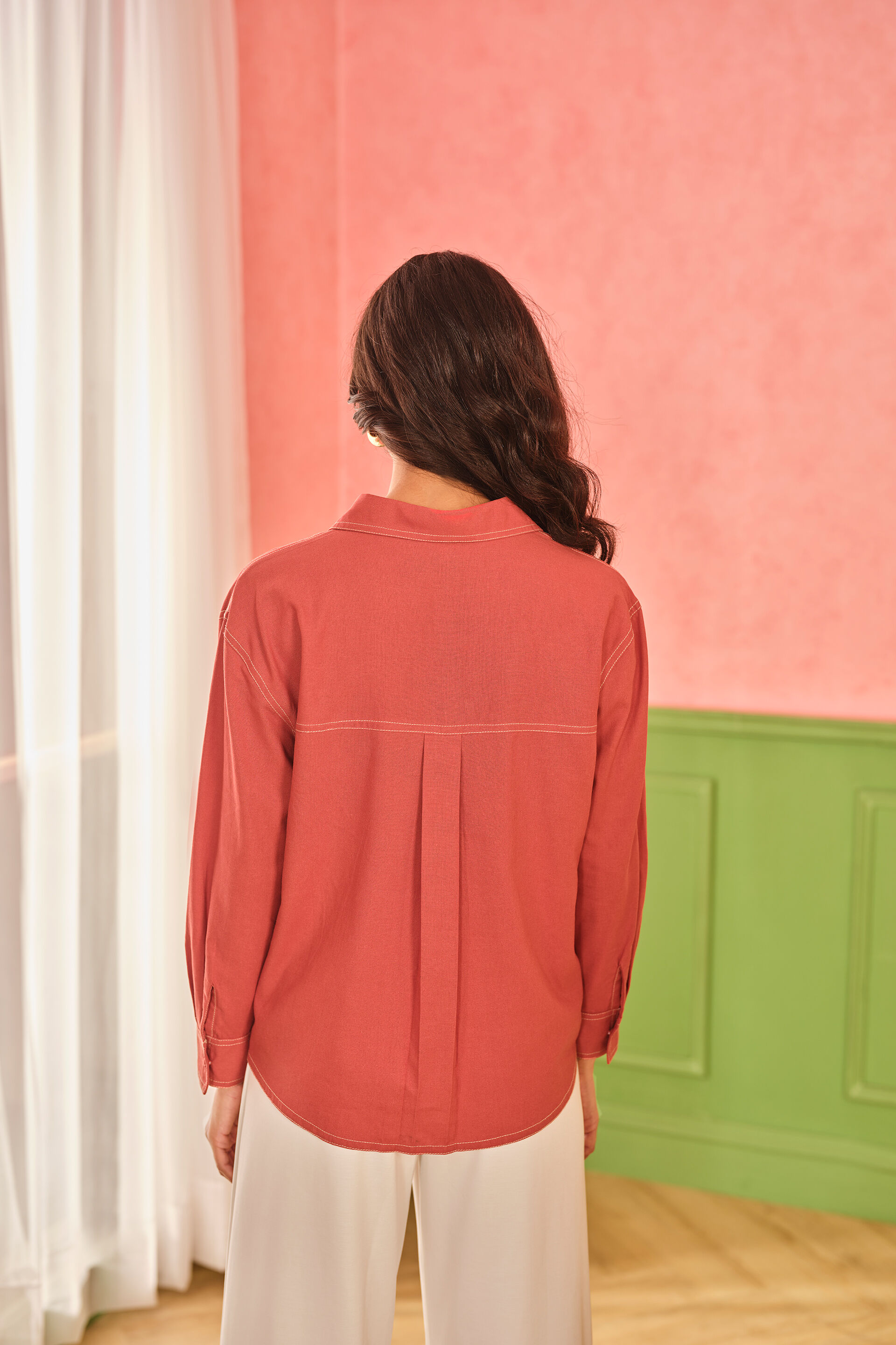 Spiced Citrus Viscose Blend Shirt, Orange, image 5