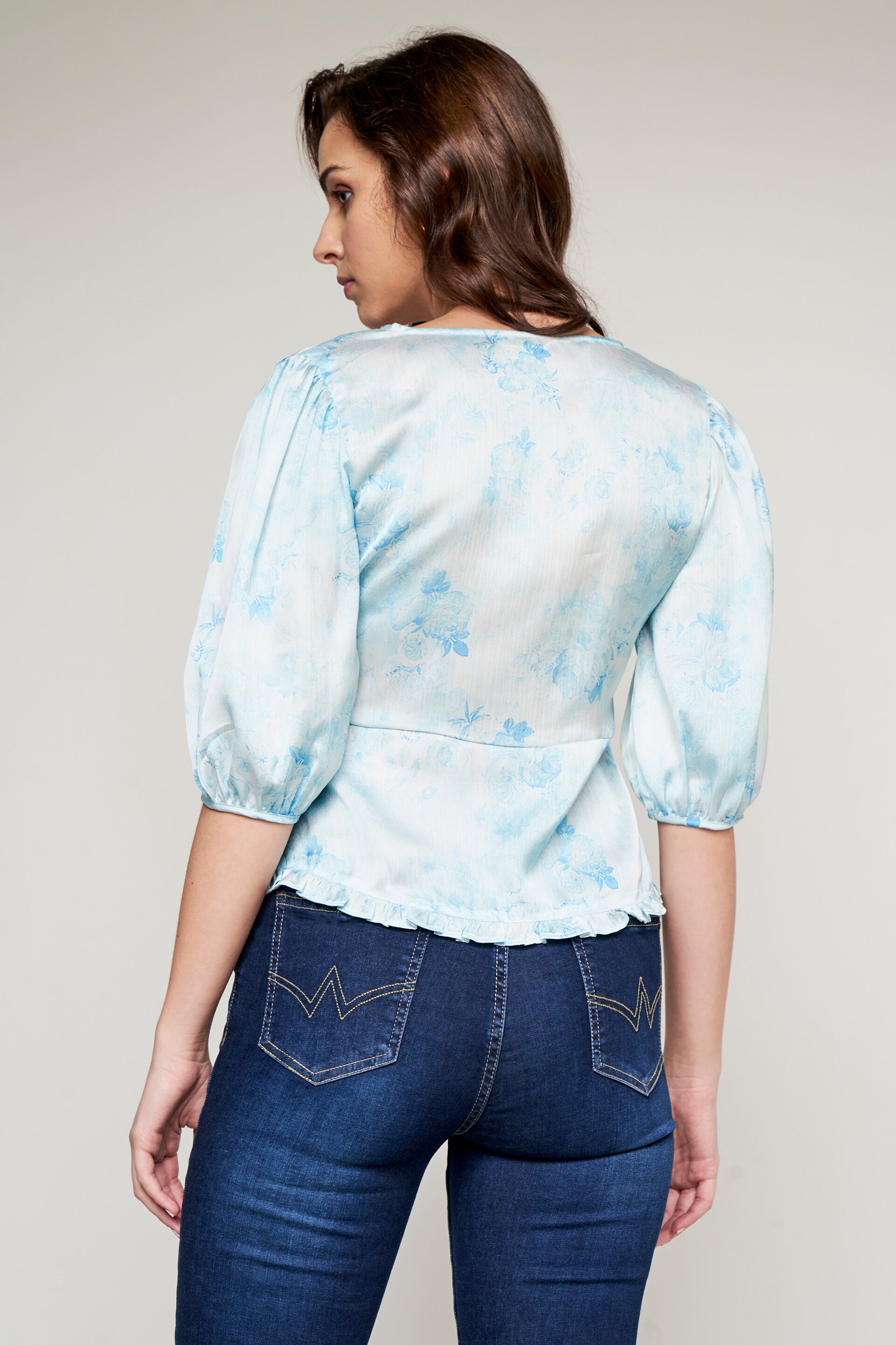 Blue Floral Flounce Top, Blue, image 4