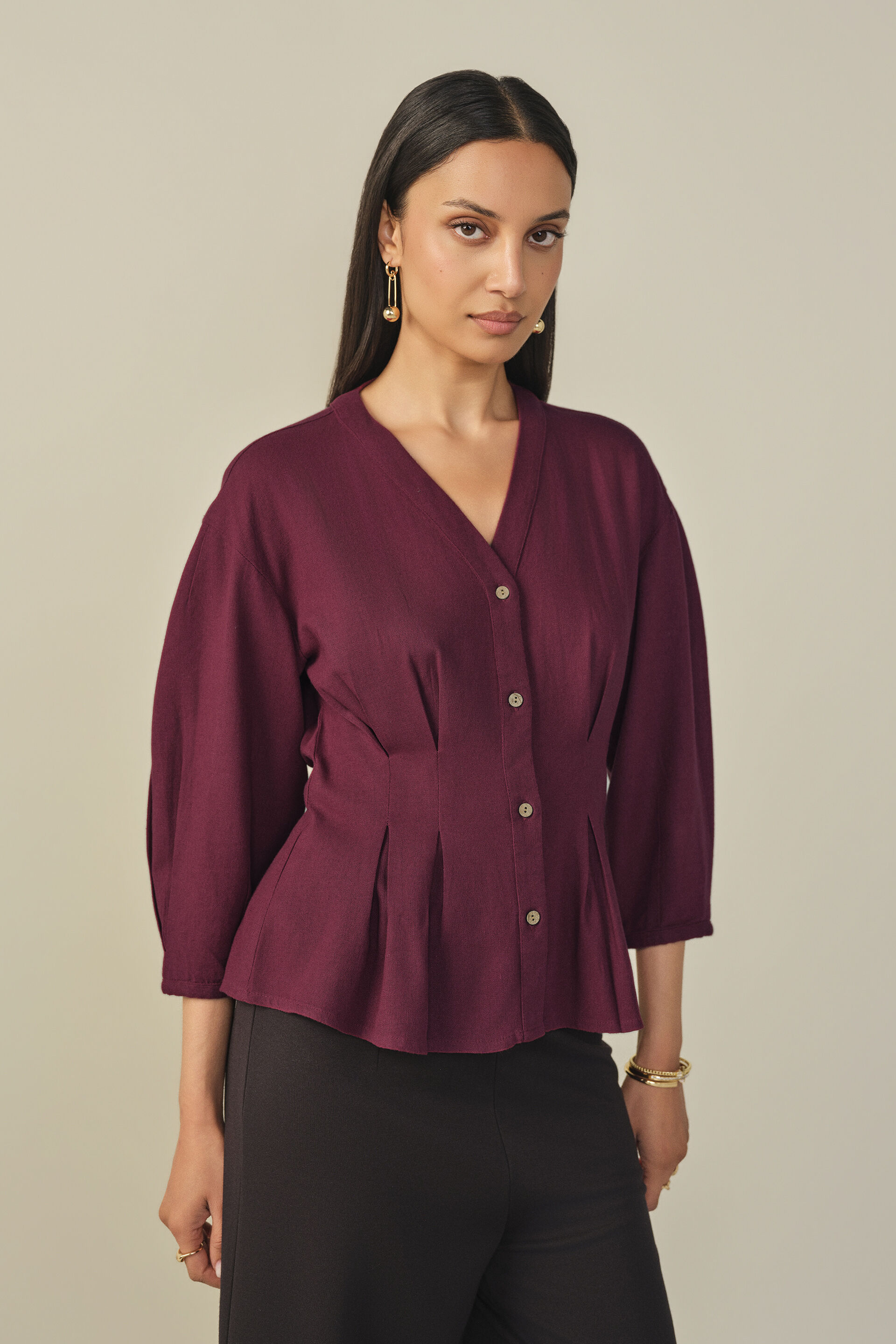 Pleated Top in Plum, Plum, image 1