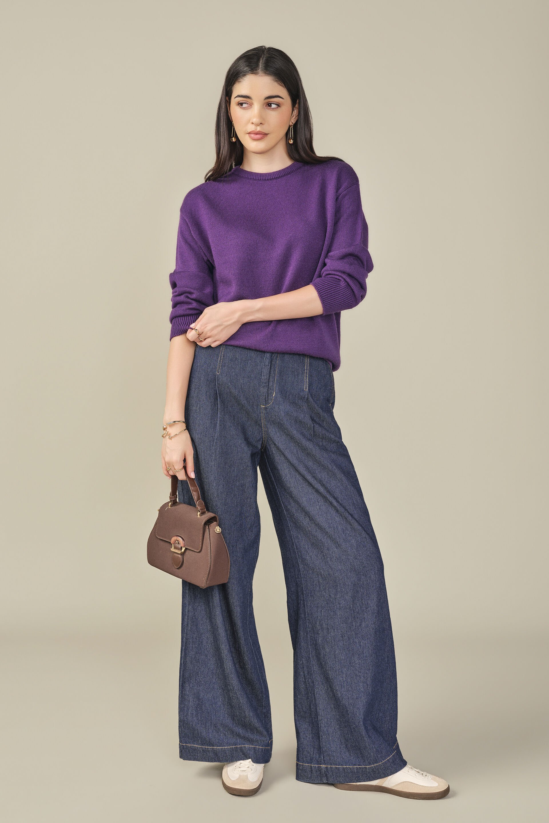 Solid Sweater in Plum, Plum, image 4