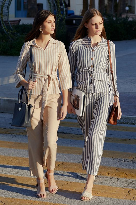 Grey - White Stripes Wide Regular Bottom ₹ 11