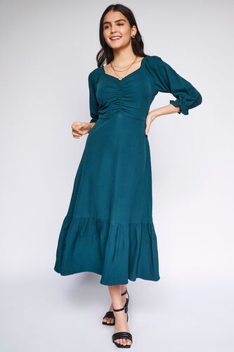 4 - Green Solid Flared Dress, image 4
