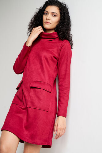 Red Solid Straight Dress, Red, image 3