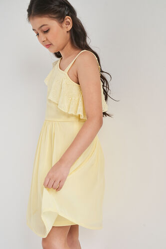 Yellow Solid Flounce Dress, Yellow, image 1