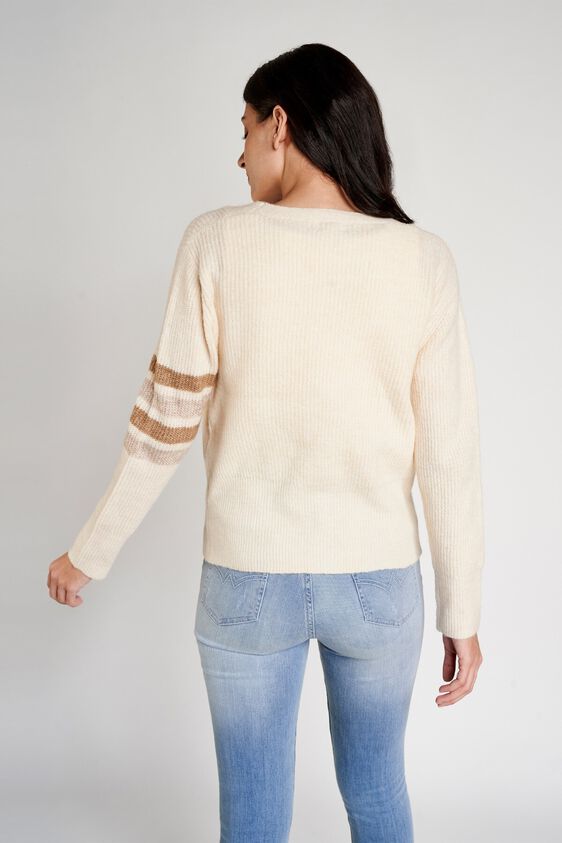 4 - Cream Stripes V-Neck Sweater Shrug, image 4