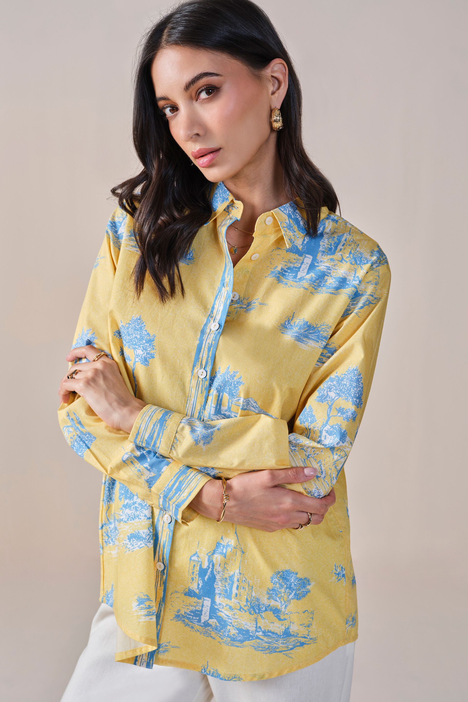 Sun and Skies Cotton Shirt, Yellow, image 8