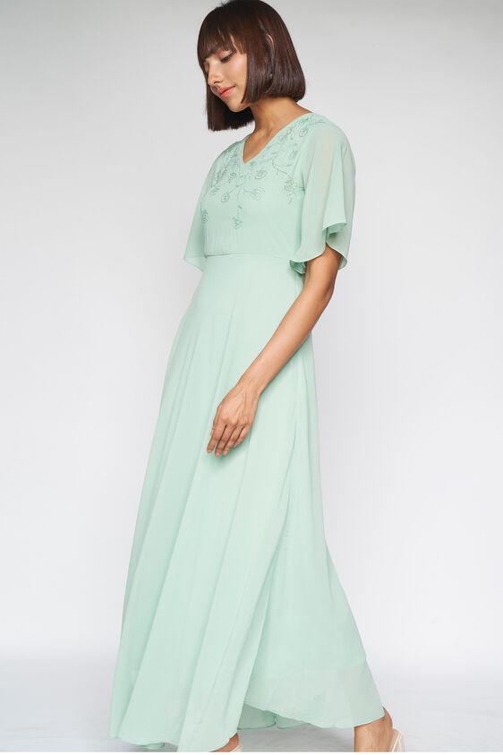 4 - Sage Green Solid Fit and Flare Gown, image 4