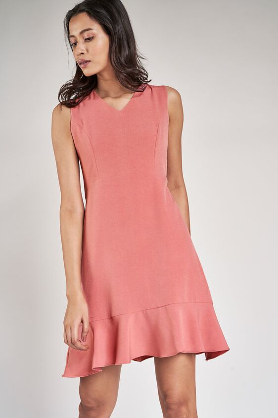 2 - Peach Solid Fit And Flare Dress, image 2