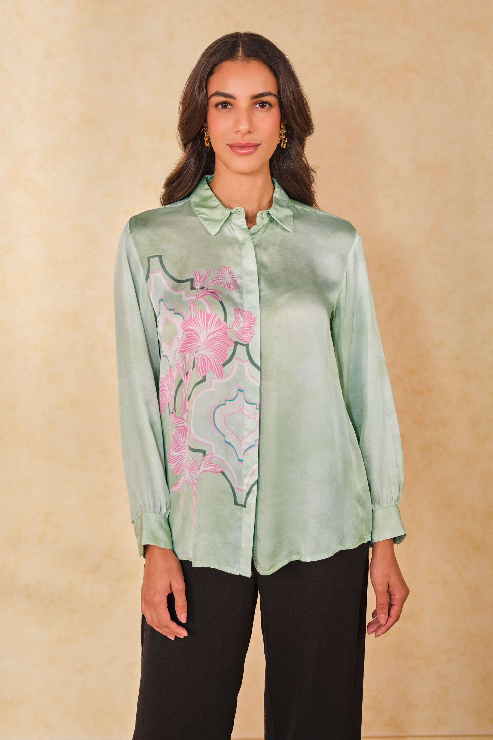 Spring Side Viscose Long Shirt, Mint, image 1