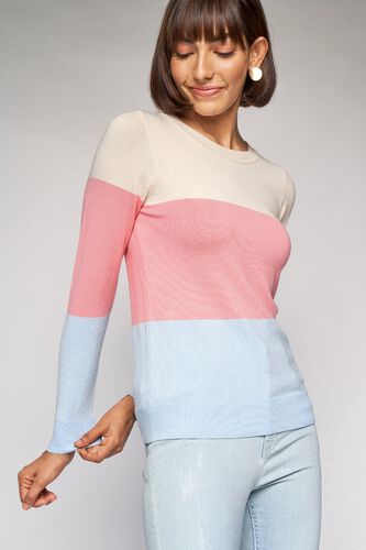 1 - Peach Colorblocked Sweater Top, image 1