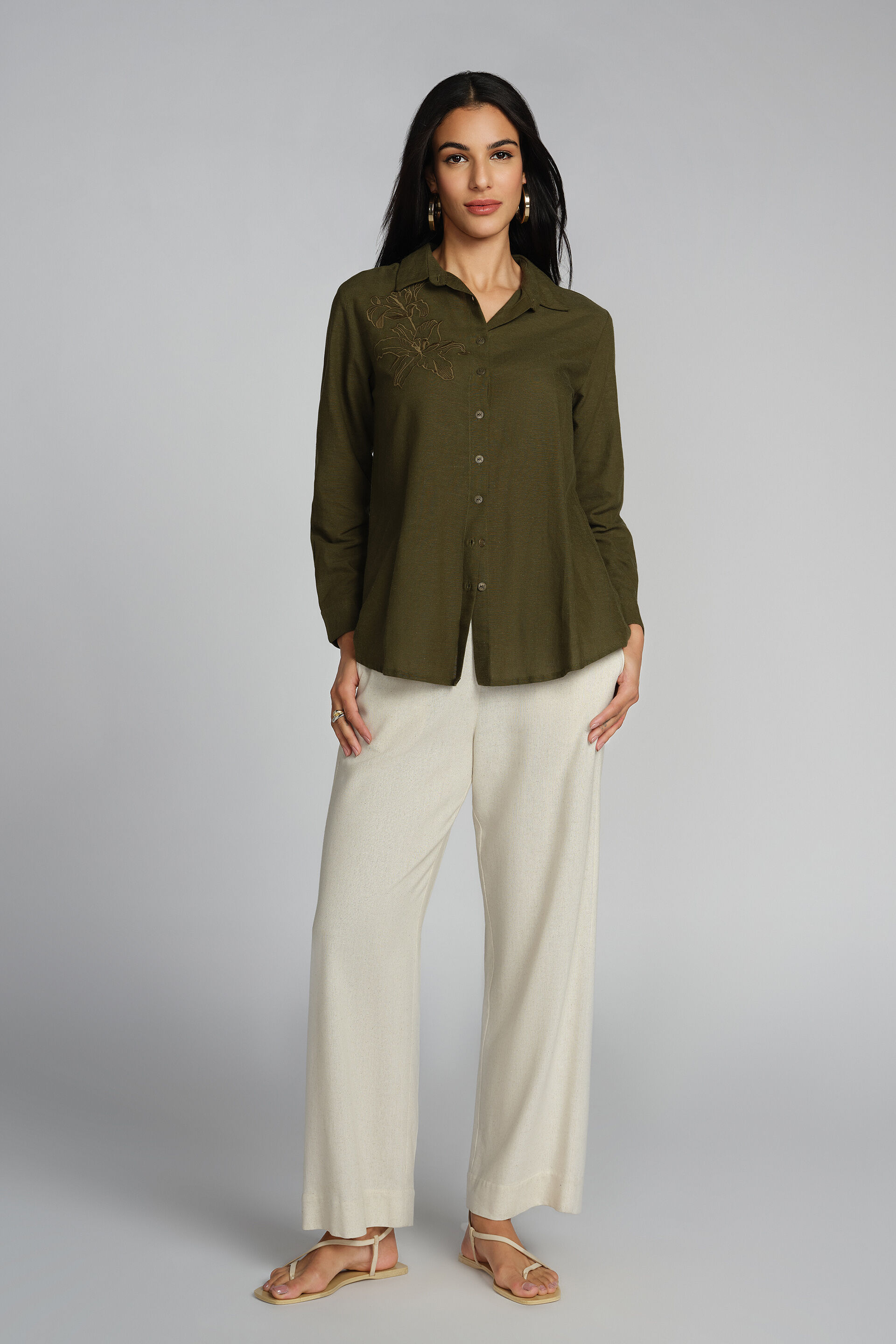 Aliviya Embroidered Olive Top, Olive, image 2