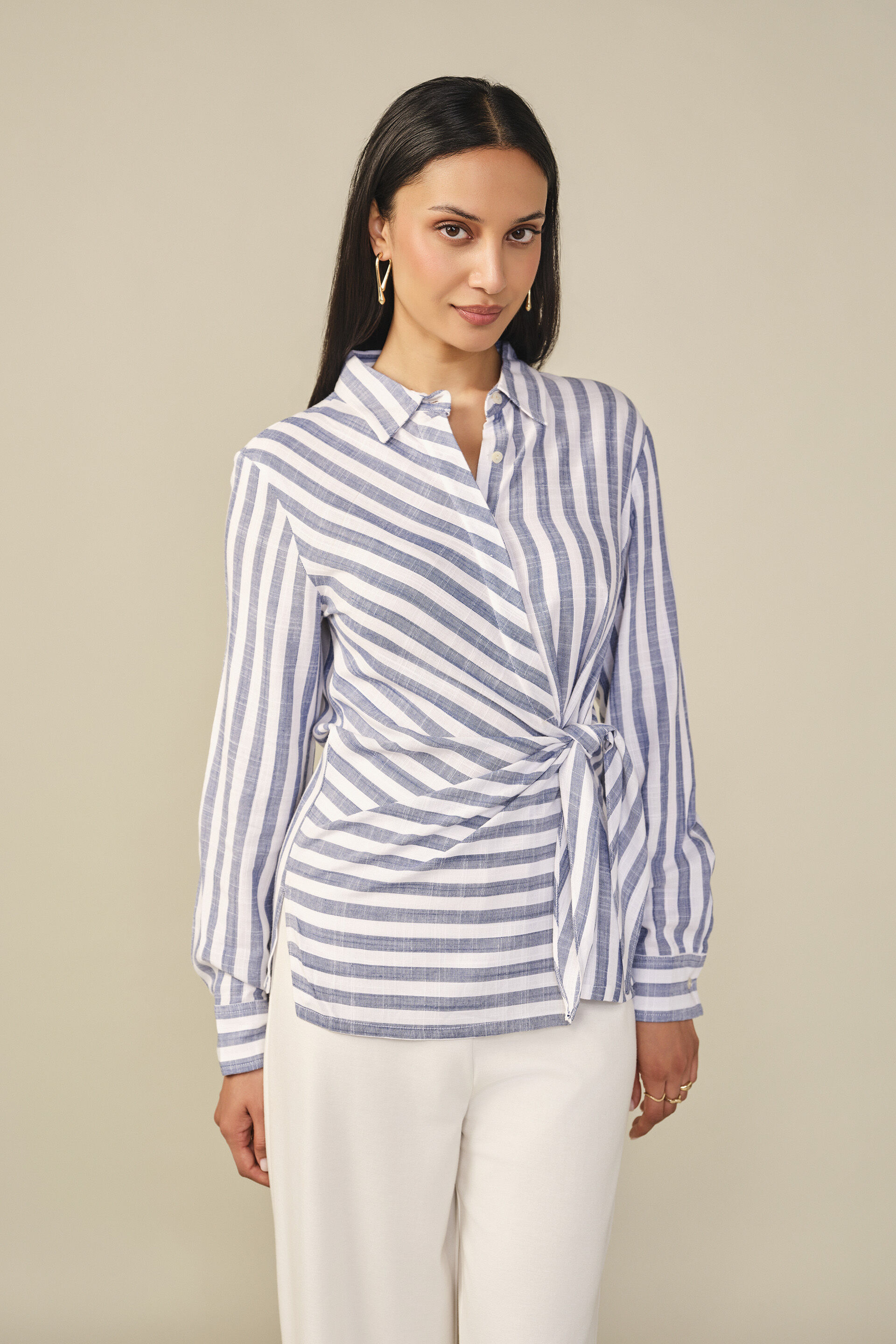 Striped Wrap Shirt in Blue