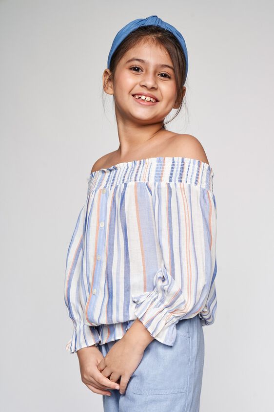 3 - White/Blue Stripes Straight Top, image 3