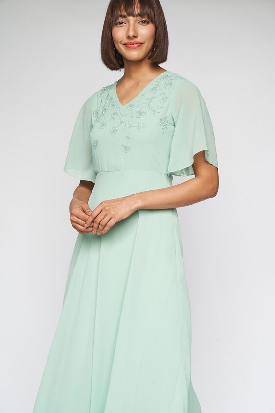 3 - Sage Green Solid Fit and Flare Gown, image 3