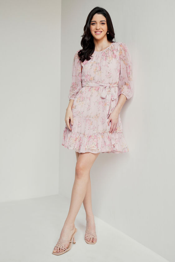 Pink Floral Flared Dress, Pink, image 4