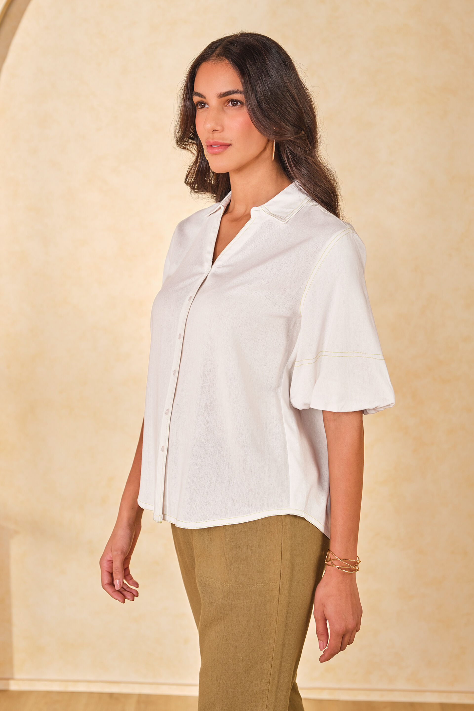 Pure Snow Viscose Blend Button-Down Shirt, White, image 4