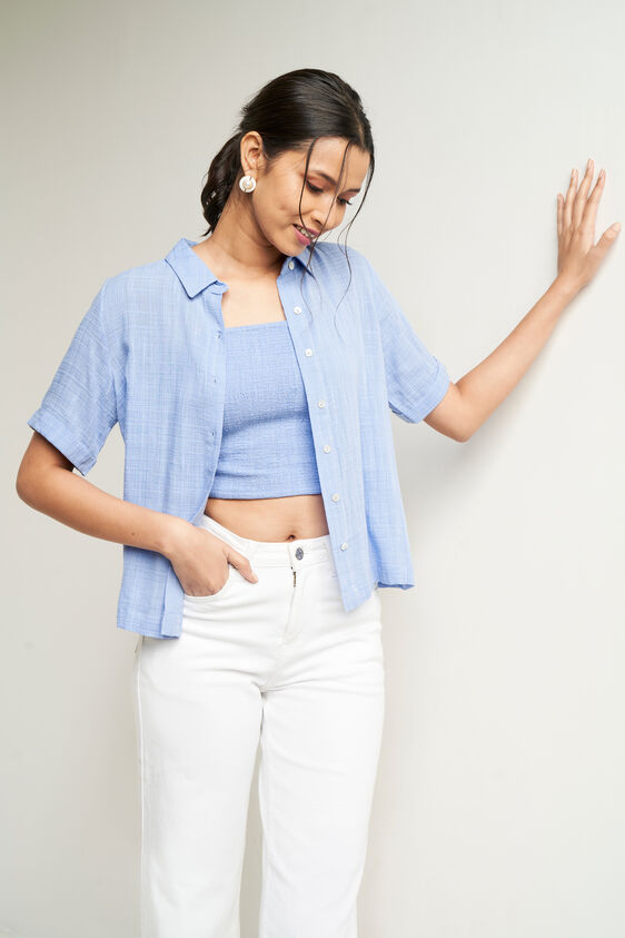 Blue Solid Short Sleeves Suit, Blue, image 4