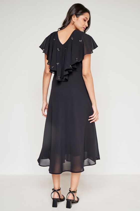 Black Solid Flared Dress, Black, image 3