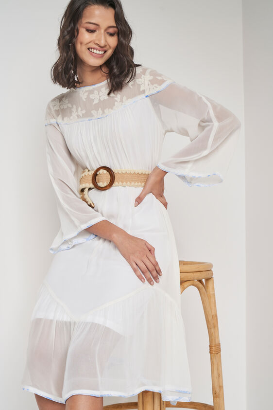 White Solid High-Low Dress, White, image 2