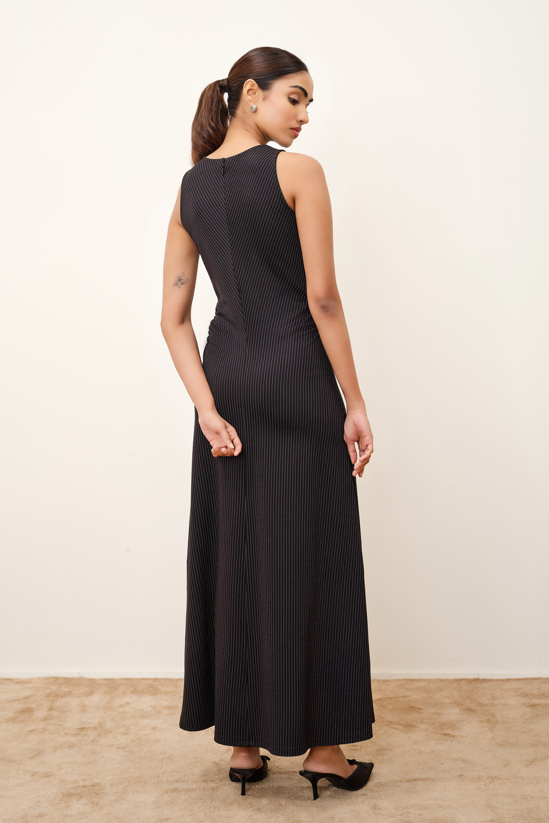 Viola Striped Black Dress, Black, image 5