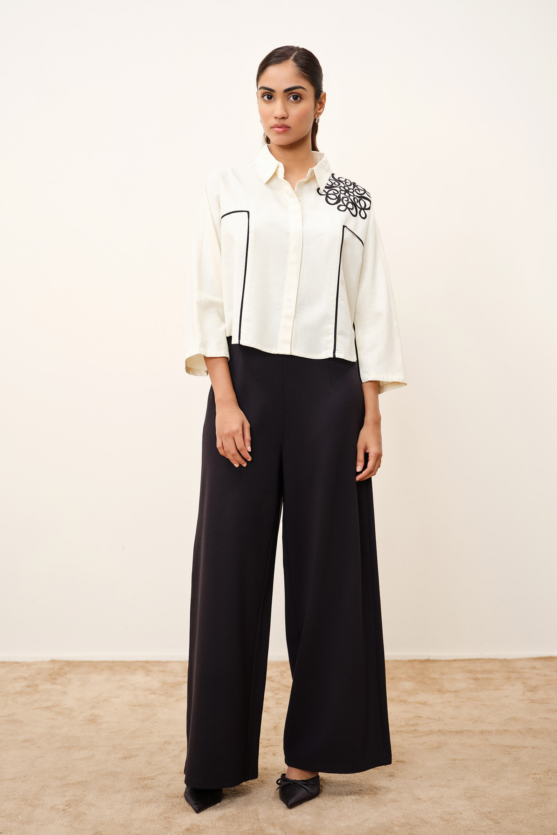 Mariette Embroidered White Shirt, Beige, image 3