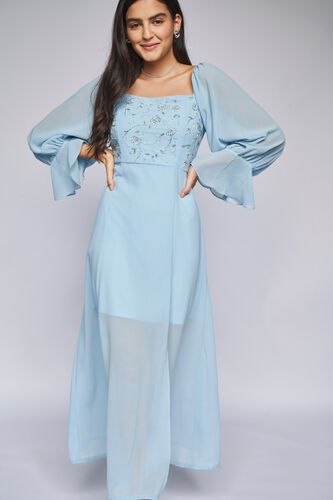4 - Powder Blue Solid Fit and Flare Gown, image 4