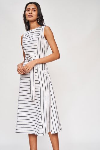 3 - Black and White Self Design Fit And Flare Dress, image 3