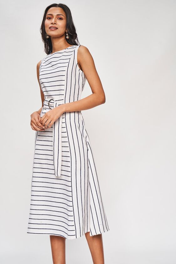 3 - Black and White Self Design Fit And Flare Dress, image 3