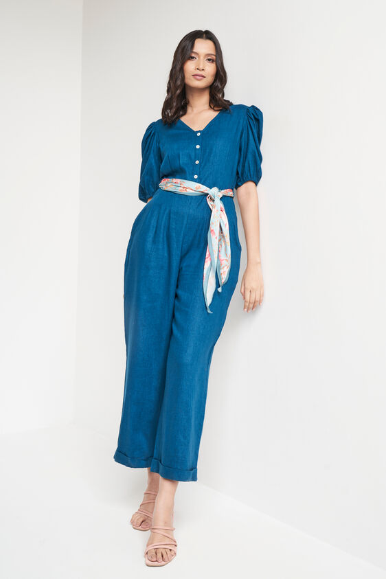 Teal Solid Straight Jumpsuit, Teal, image 1