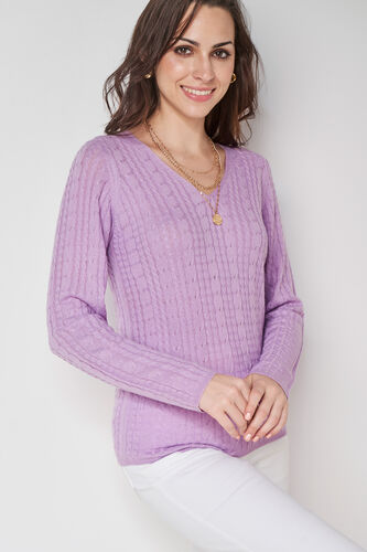 Lilac Solid V-Neck Top, Lilac, image 2