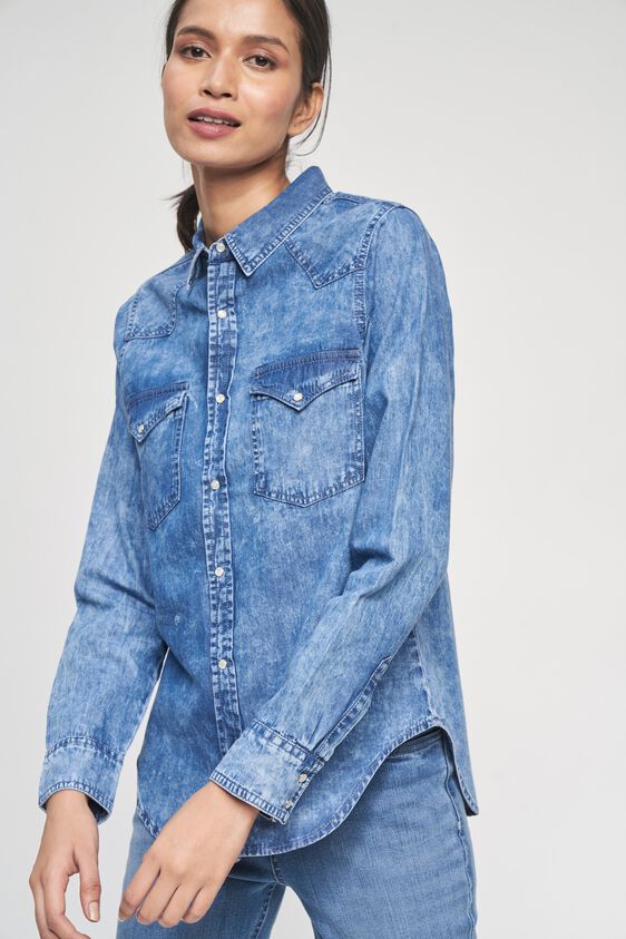 2 - Light Blue Self Design A-Line Top, image 2