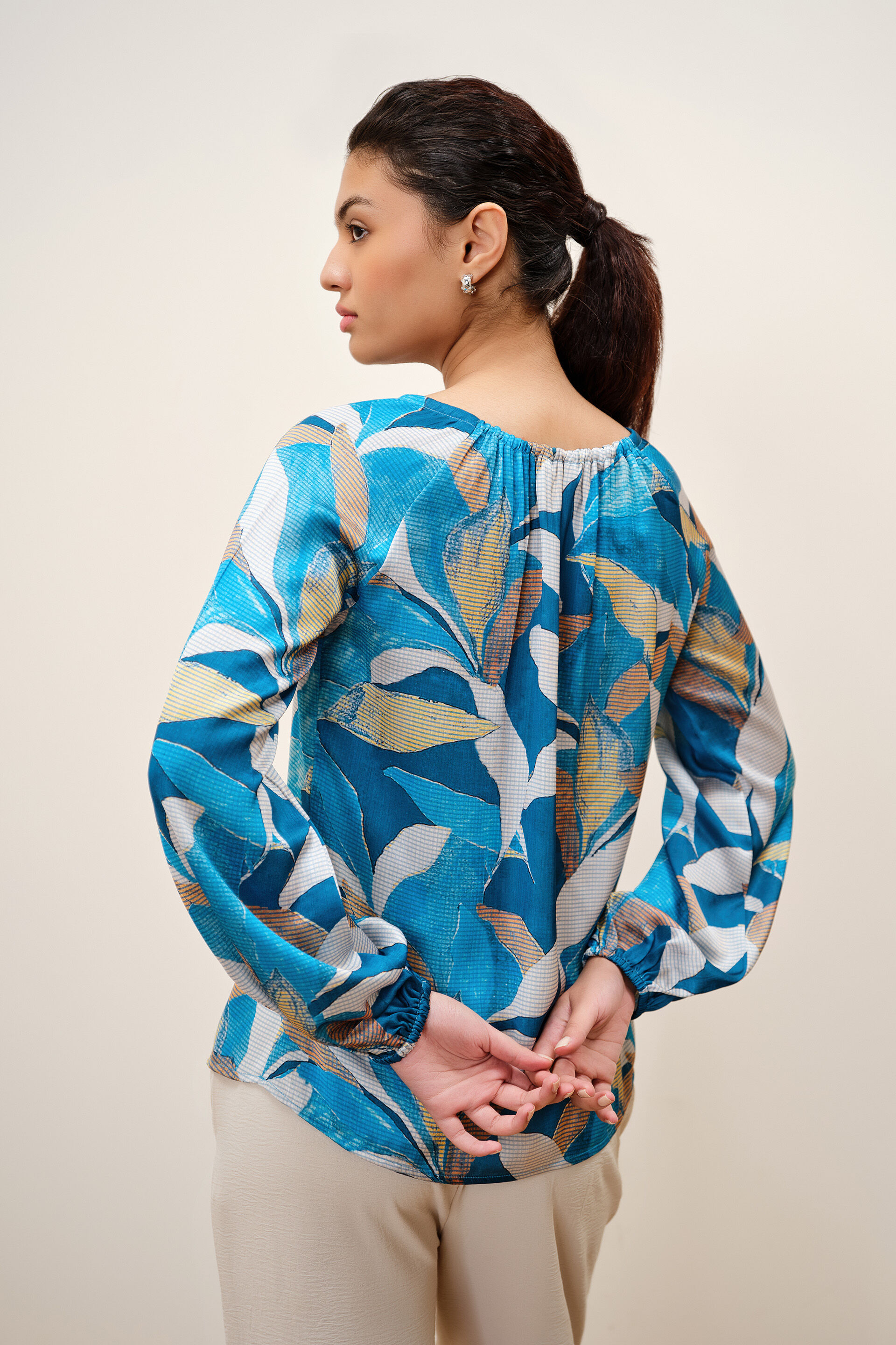 Lunel Satin Top, Teal, image 5