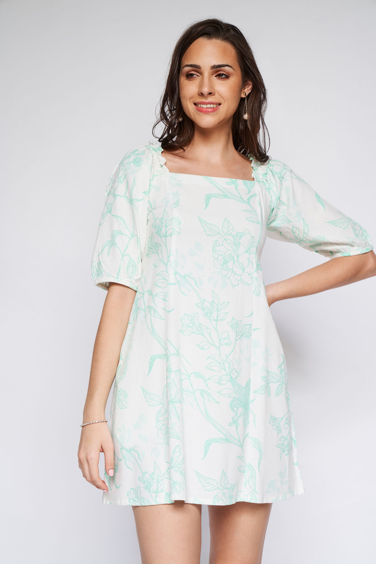 Mint Floral Fit And Flare Dress, Mint, image 4